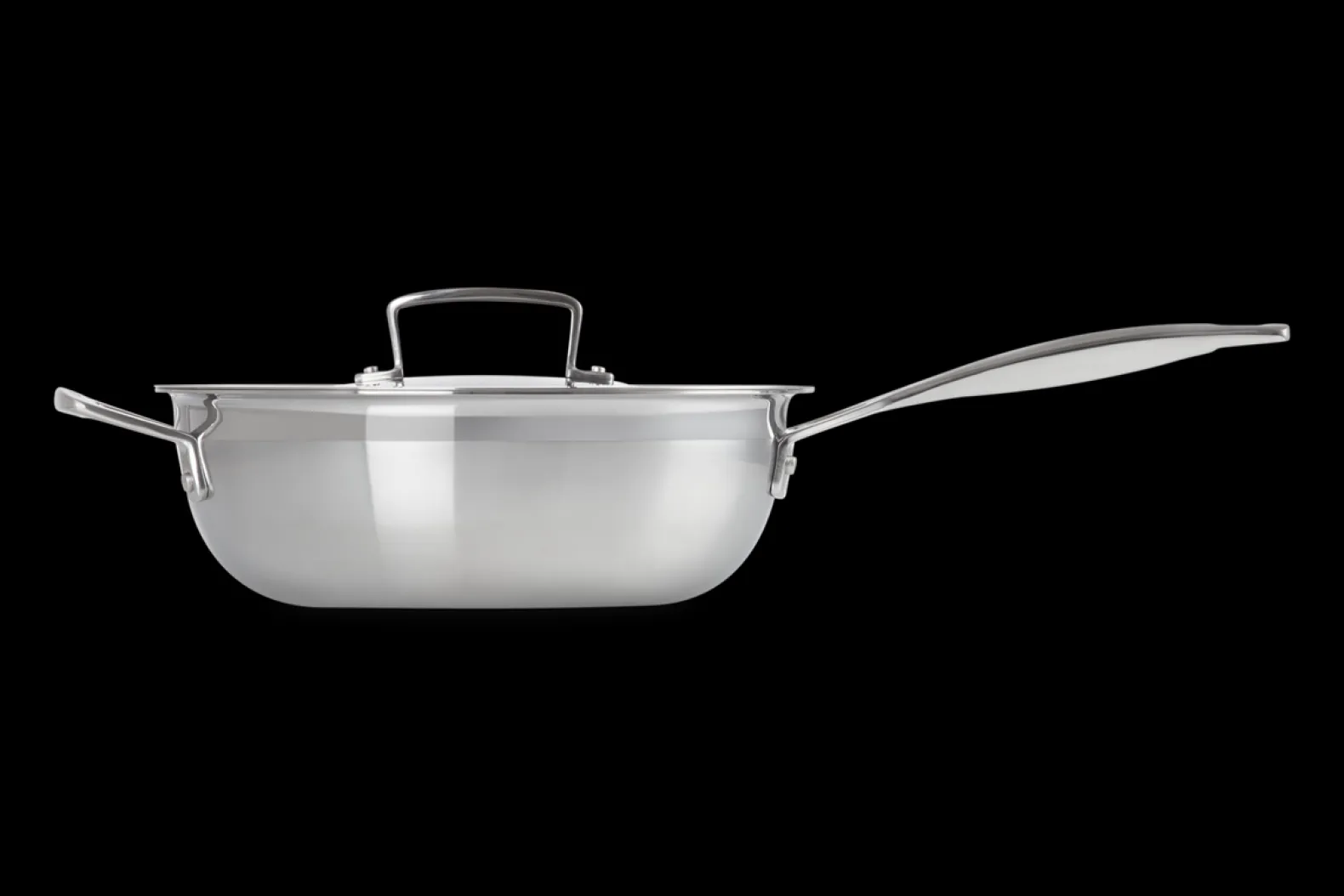 3-ply Stainless Steel Non-Stick Chef's Pan with Lid and Helper Handle