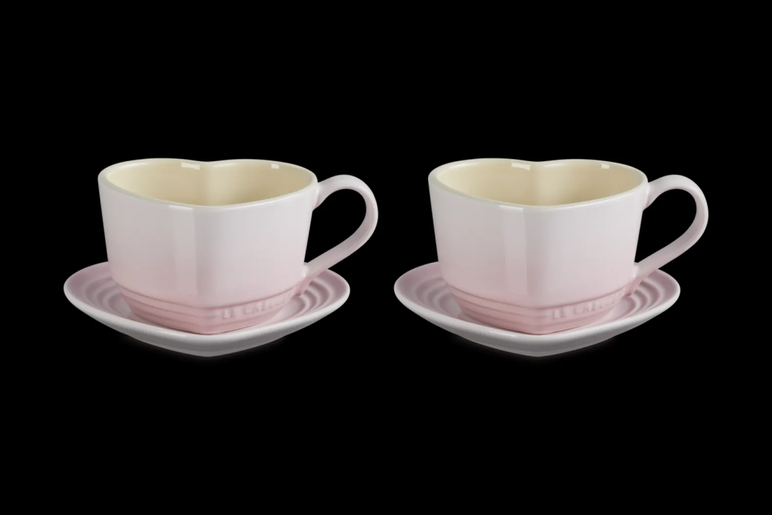 Stoneware Set of 2 Heart Mugs with Saucers