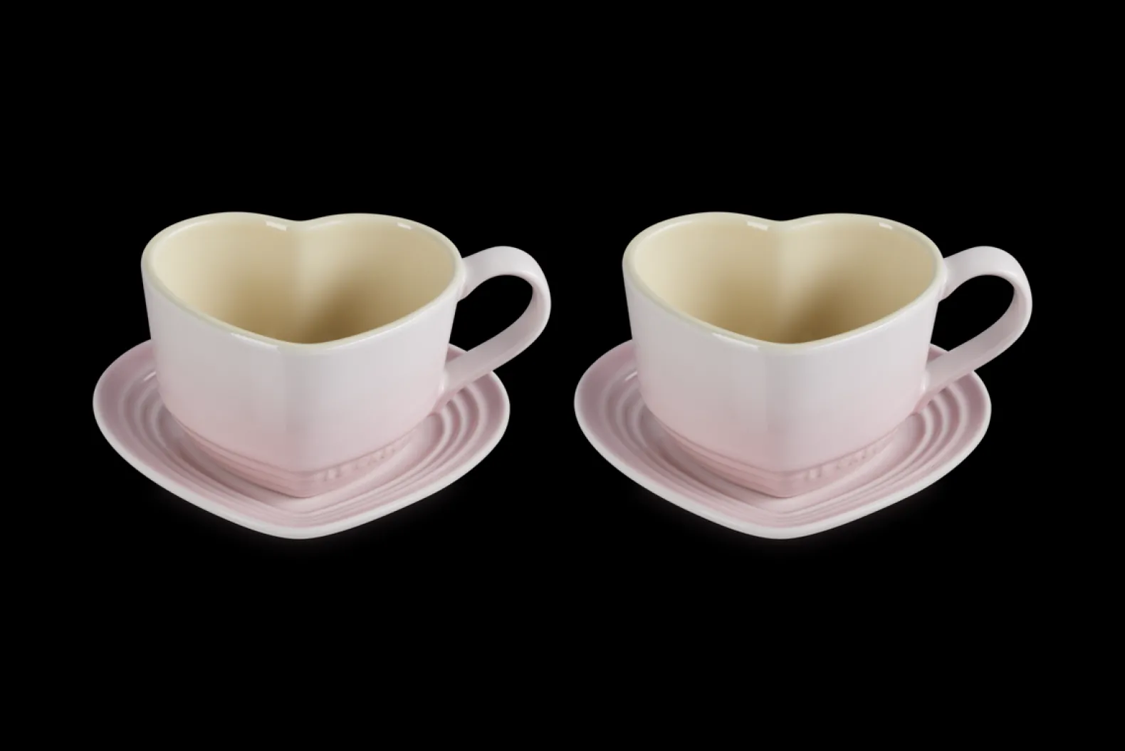 Stoneware Set of 2 Heart Mugs with Saucers