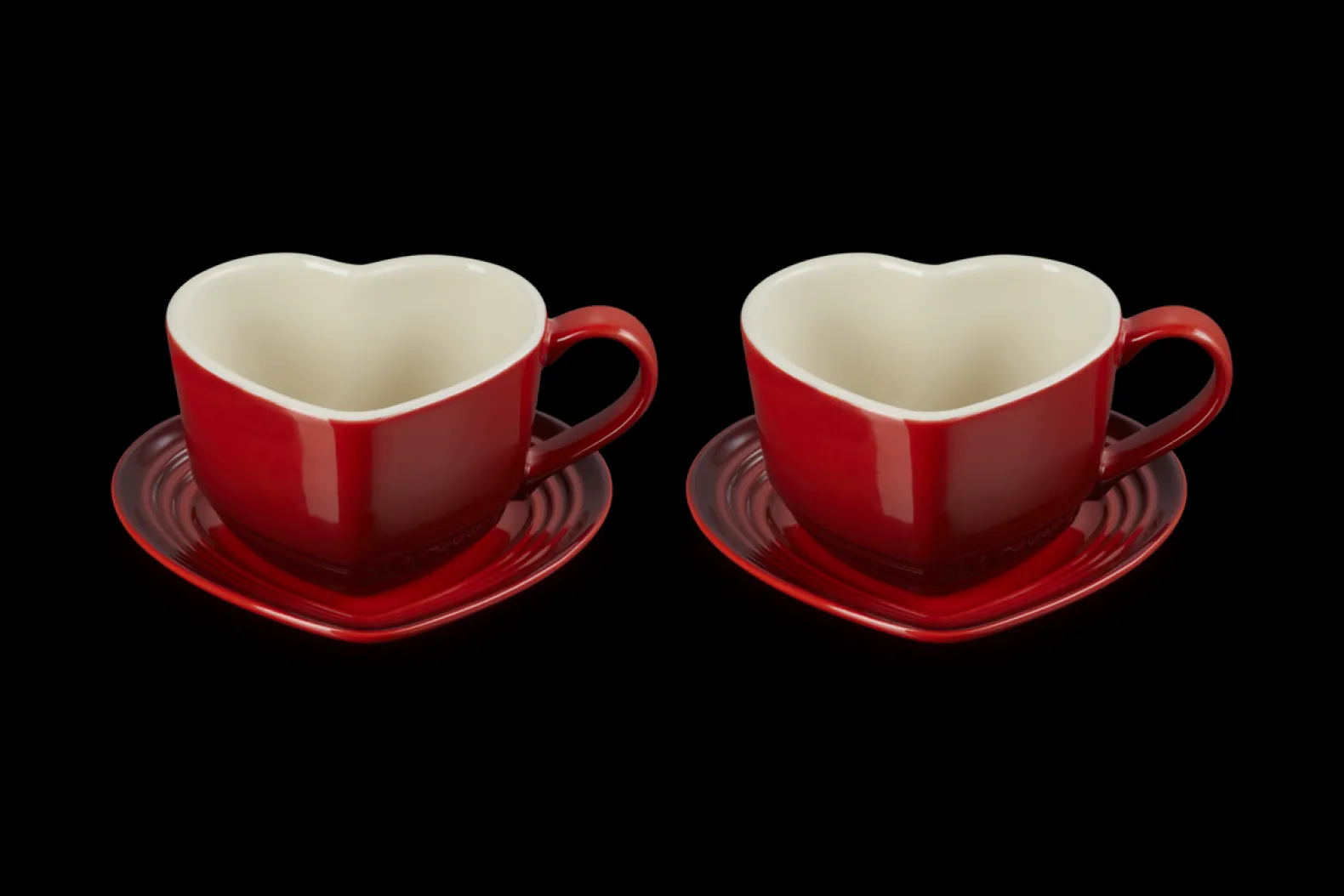 Stoneware Set of 2 Heart Mugs with Saucers