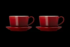 Stoneware Set of 2 Heart Mugs with Saucers