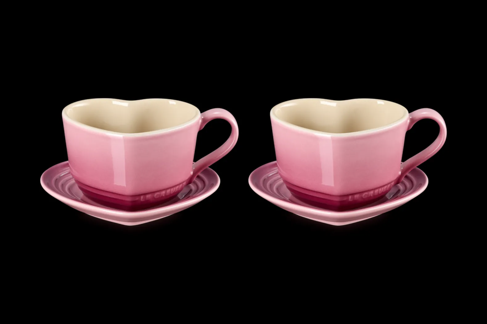 Stoneware Set of 2 Heart Mugs with Saucers