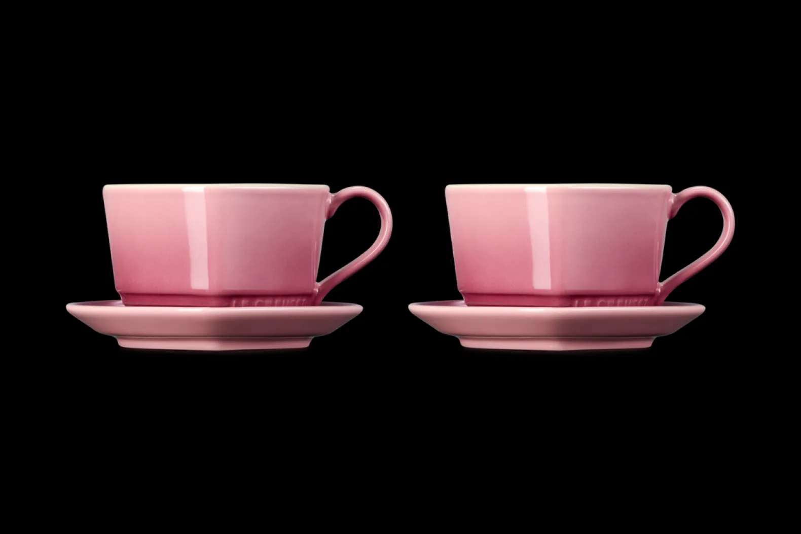 Stoneware Set of 2 Heart Mugs with Saucers