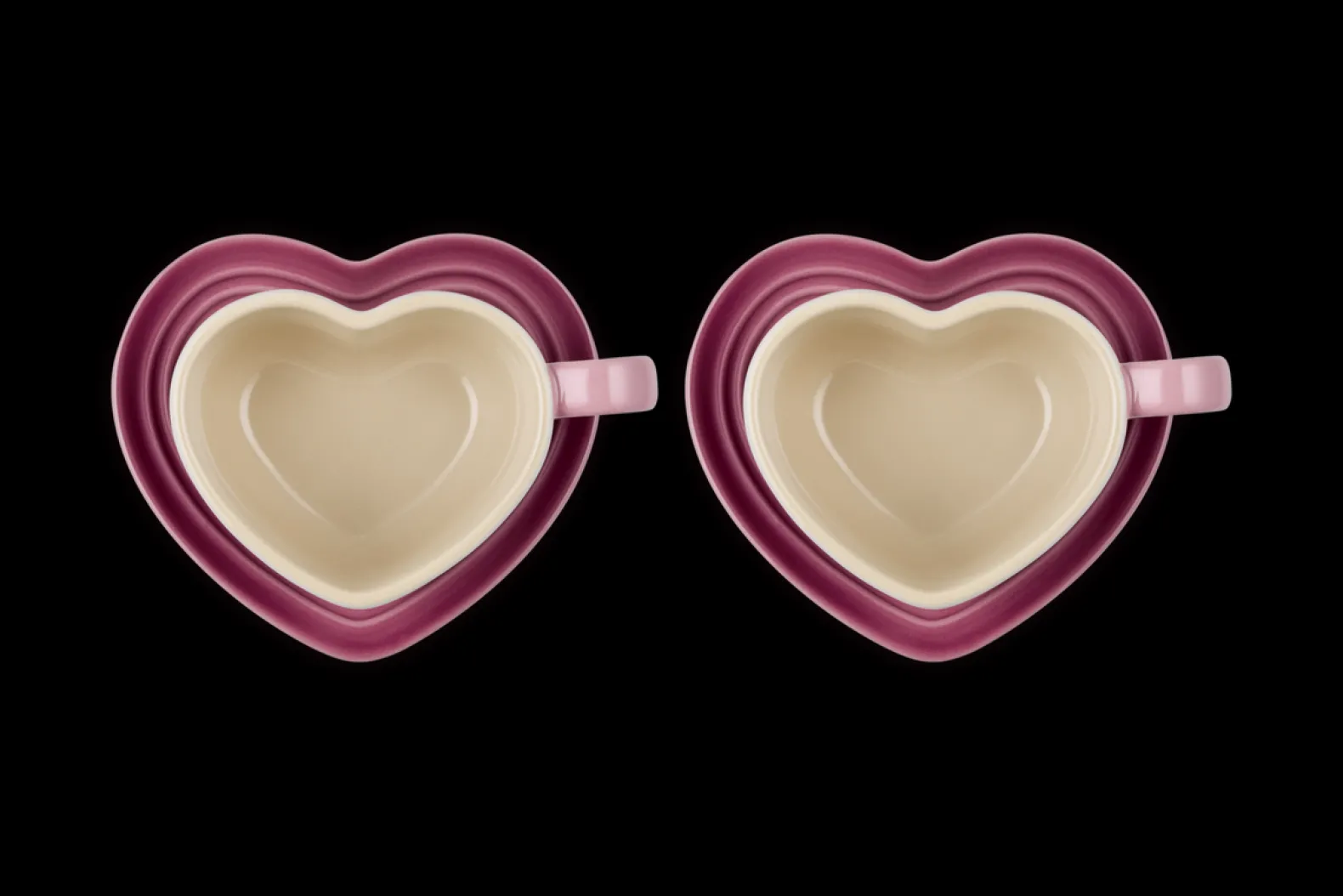 Stoneware Set of 2 Heart Mugs with Saucers